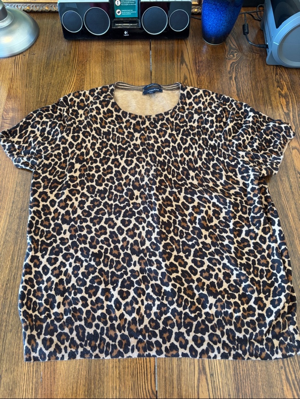 Lands' End Pima Cotton Leopard Print Short Sleeve Top